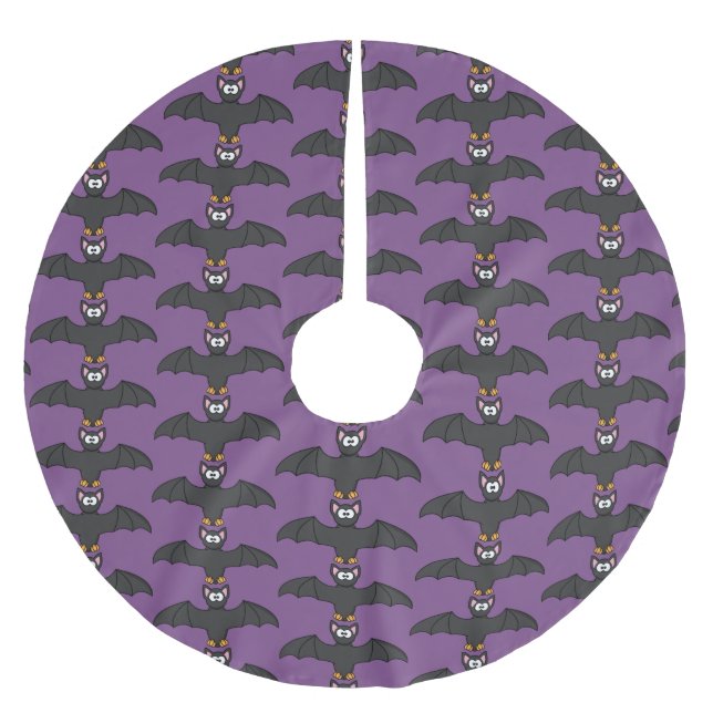 Purple and Black Bat Halloween Tree Skirt (Front)
