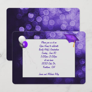 purple and black bokeh graduation invitation