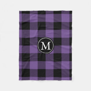 Purple and Black Buffalo Check Monogram Fleece Blanket