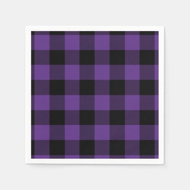 Purple and Black Buffalo Check Plaid Pattern Napkin (Front)