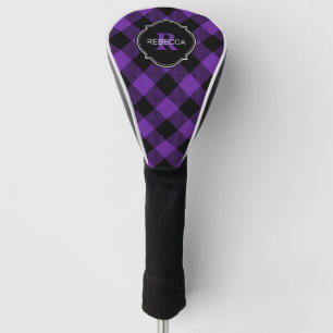 Purple and Black Buffalo Plaid Name Monogram Golf Head Cover