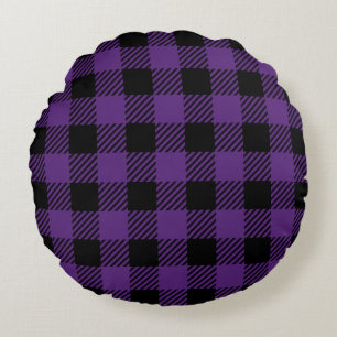 Purple and black Buffalo Plaid pattern Round Cushion