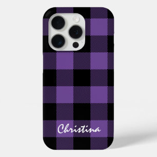 Purple and Black Buffalo Plaid Personalised iPhone 15 Pro Case
