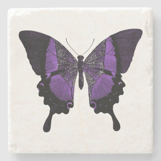 Purple and Black Butterfly Stone Coaster (Front)