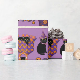 Purple and Black Cat / Halloween Boo Craft or Wrapping Paper