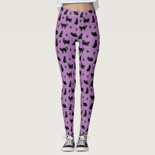Purple and Black Cats and Paw Prints Leggings