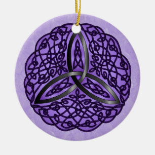Purple and Black Celtic Art Trinity Knot Ceramic Tree Decoration