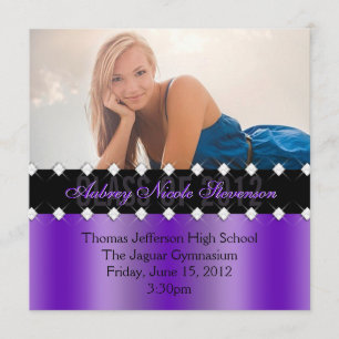 Purple and Black Chic Diamond Graduation Invite