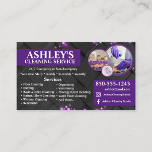 Purple and black Cleaning Service Business Card 