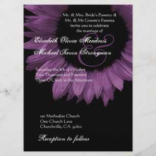 Purple and Black Coloured Sunflower Wedding LARGE Invitation