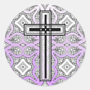 Purple and Black Cross Religious Stickers