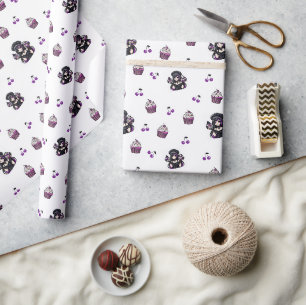 Purple And Black Cupcake Wrapping Paper Roll