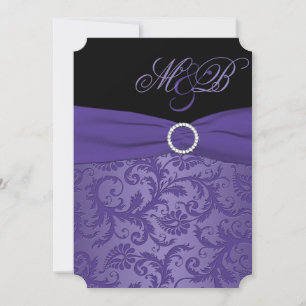 Purple and Black Damask Monogrammed Invitation