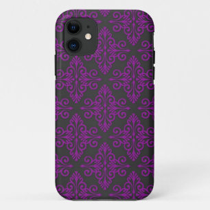 Purple and Black Damask Pattern iPhone 11 Case
