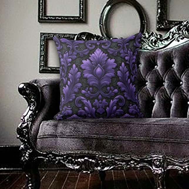 Purple and Black Damask Patterned  Cushion (Creator Uploaded)