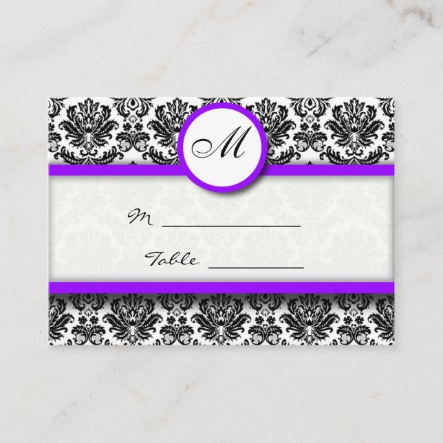 Purple and Black Damask Place Card Holder (Front)