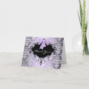 Purple and Black Damask Thank You Cards