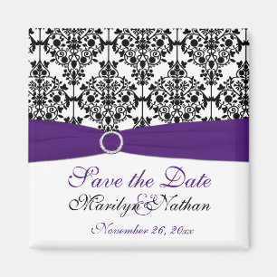 Purple and Black Damask Wedding Favour Magnet