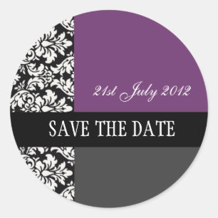 Purple and Black Damask Wedding Stickers