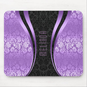 Purple and black damasks geometric design mouse mat