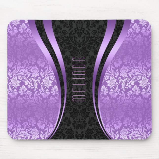 Purple and black damasks geometric design mouse mat (Front)