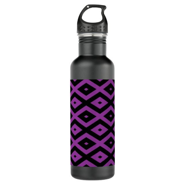 Purple and black diamond pattern 710 ml water bottle (Front)