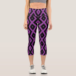 Purple and black diamond pattern capri leggings