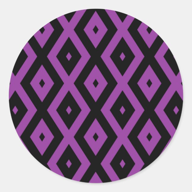 Purple and black diamond pattern classic round sticker (Front)