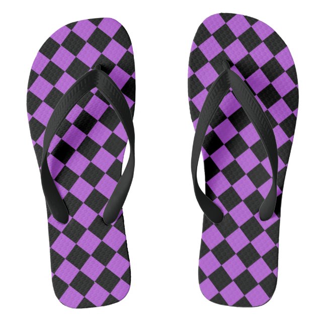 Purple and Black Diamond Pattern Flip Flops (Footbed)