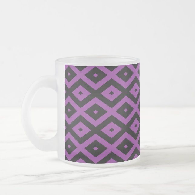 Purple and black diamond pattern frosted glass coffee mug (Left)