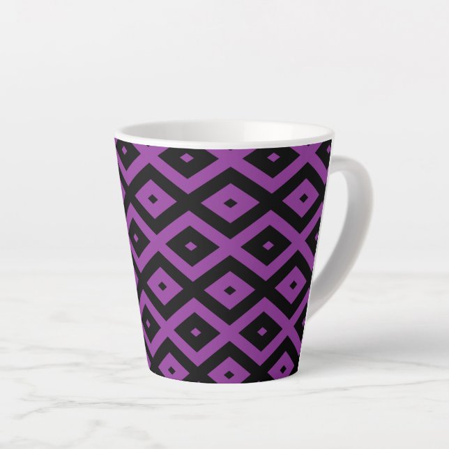 Purple and black diamond pattern latte mug (Right Angle)