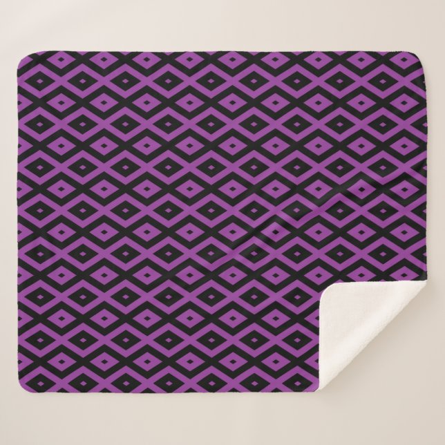 Purple and black diamond pattern sherpa blanket (Front (Horizontal))