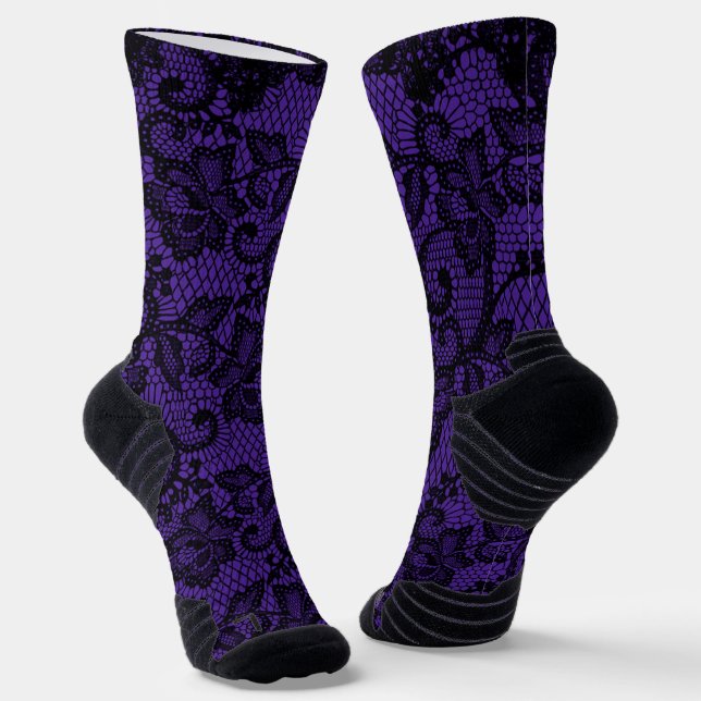 Purple And Black Faux Lace Socks (Angled)