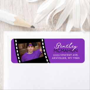 Purple and Black Filmstrip Photo Return Address