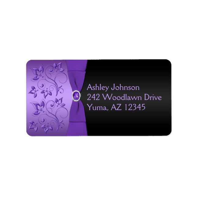 Purple and Black Floral Return Address Label (Front)