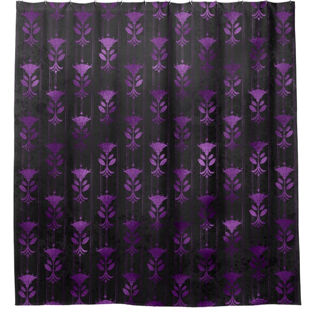 Purple and Black Floral Shower Curtain (Front)