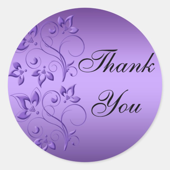 Purple and Black Floral Thank You Sticker (Front)