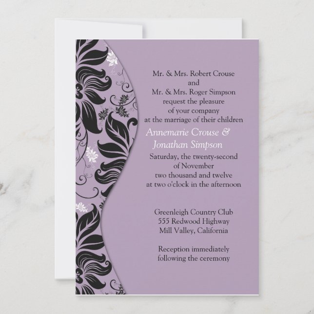 Purple and Black Floral Wedding Invitation (Front)