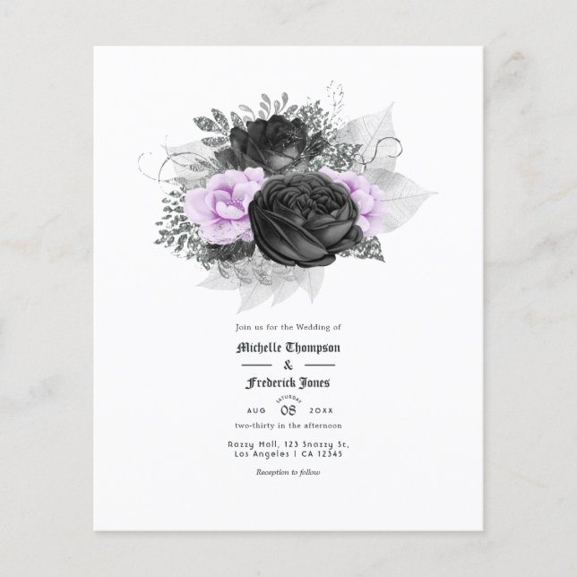 Purple and Black Floral Wedding Invitation Flyer (Front)