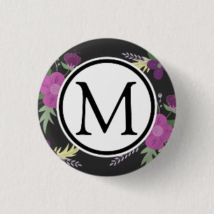 Purple and Black Flower Design 3 Cm Round Badge