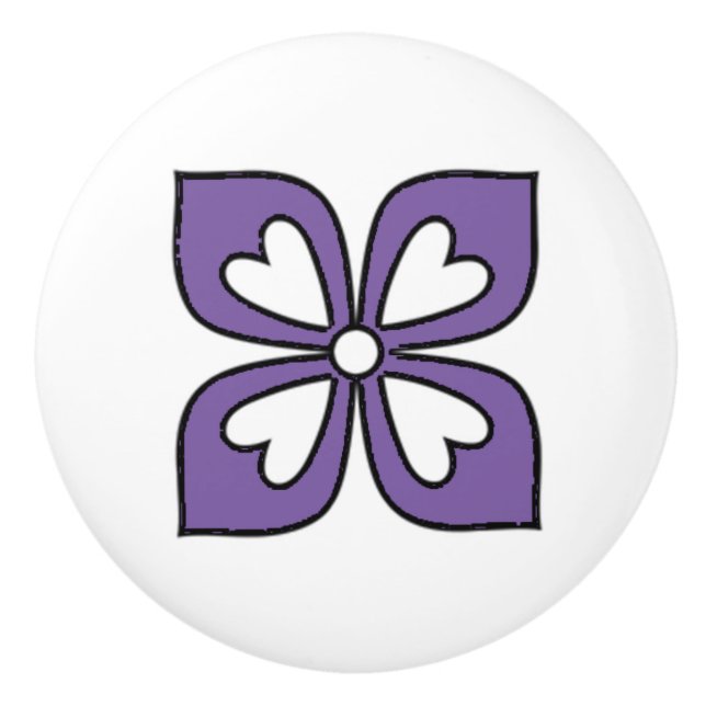 Purple and Black Flower Floral Ceramic Knob (Front)