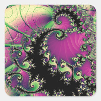 Purple and Black Fractal Spirals Square Sticker