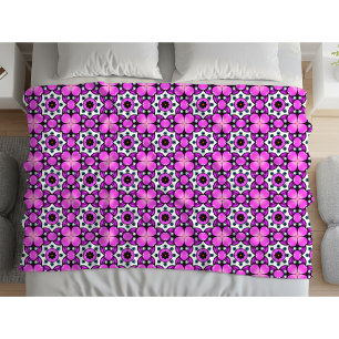 Purple and black geometric mandala pattern fleece blanket