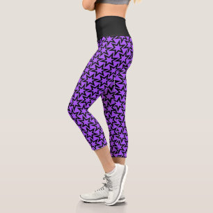 Purple And Black Geometric Star Pattern Capri Leggings