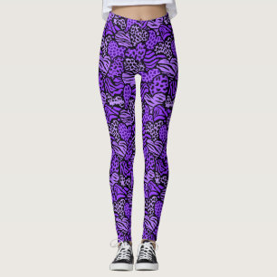 Purple and black girly animal print hearts wallet leggings