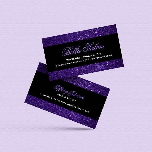 Purple and Black Glam Faux Glitter Business Card (Creator Uploaded)