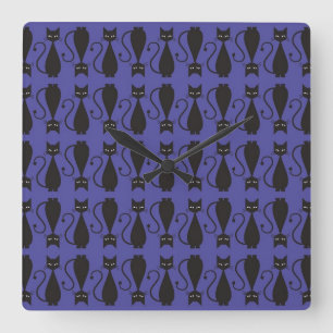 Purple and Black Goth Cat Pattern Square Wall Clock
