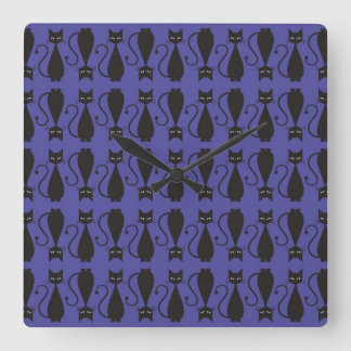 Purple and Black Goth Cat Pattern Square Wall Clock