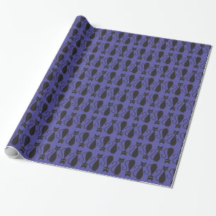 Purple and Black Goth Cat Pattern Wrapping Paper