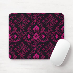 Purple and black gothic damask pattern mouse mat